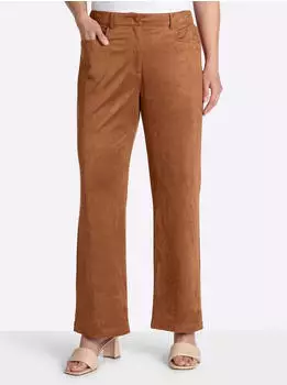 Sheego Lederimitathose mit weitem Bein cognac