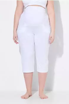 Ulla Popken Capri Leggings mit seitlichem Spitzenband aus Bio-Baumwolle schneeweiß
