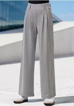 Lascana Schlupfhose Extra Weit mit Bundfalten Jacquard Strickmuster (220589) schwarz kariert