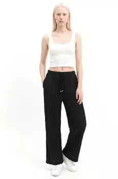 No Matter What Wide Leg Strukturierte Freizeithose Mid Waist (8684170328403) schwarz
