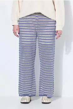 Studio Untold Wide Legs Gerippte Jersey Hose mit Streifen (851726) hellbeige/ultramarinblau