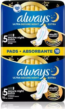 Always Ultra Damenbinden mit Flügeln 5 Secure Night Extra 10 Stk.