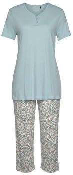 Schiesser Feminine Floral Comfort Fit 3/4-length pajamas light blue