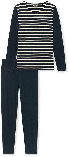 Schiesser Schlafanzug V-Ausschnitt Essential Stripes (178045) dunkelblau