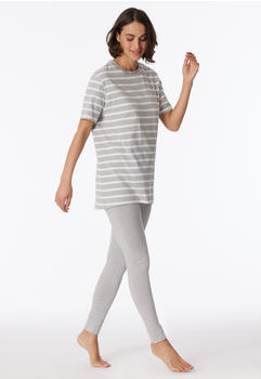 Schiesser Schlafanzug lang T-Shirt Leggings Streifen grau-meliert Casual Essentials (180111)