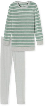 Schiesser Schlafanzug lang Ringel Leggings gr&uuml;n-meliert - Casual Essentials (181967)