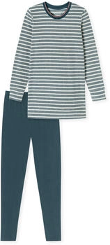 Schiesser Schlafanzug lang Ringel Leggings jeansblau - Casual Essentials (181967)
