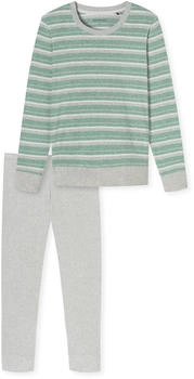 Schiesser Schlafanzug lang Frottee B&uuml;ndchen Ringel gr&uuml;n-meliert - Casual Essentials (181968)