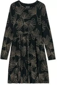 Schiesser Nachthemd langarm Interlock Ginkgo schwarz - Modern Nightwear (183067-000)