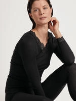 CALIDA Langarmshirt "Silky Wool Joy" Spitze, atmungsaktiv, V-Ausschnitt,