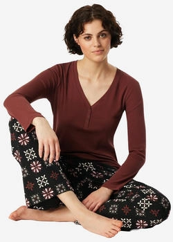 Schiesser Shirt langarm Doppelripp Druckknöpfe burgund Mix+Relax (183078-516)