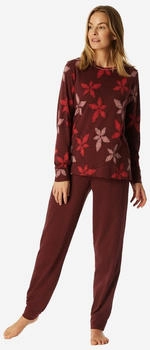 Schiesser Schlafanzug lang Bündchen Blumen burgund Comfort Nightwear (182019-516)