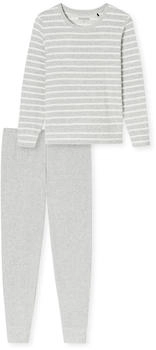Schiesser Schlafanzug lang Frottee B&uuml;ndchen Ringel silbergrau-meliert Casual Essentials (181968-210)