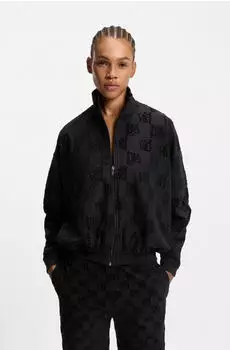 HUGO Jacke aus Baumwoll-Mix mit Allover-Logo-Muster Style TERRYMONOGRAM_JACKET 50556831 Schwarz