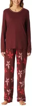 Schiesser Schlafanzug lang Blumen burgund Comfort Nightwear (181237-516)