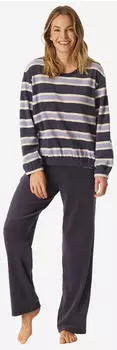 Schiesser Schlafanzug lang Ringel Leggings Casual Essentials (183061) indigo/blau