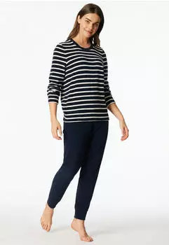 Schiesser Schlafanzug lang Ringel Leggings Casual Essentials (181967) nachtblau