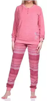 Normann Terry Cloth Pyjama Langarm mit Bündchen, gestreifte Hose (222 201 93 236) altrose