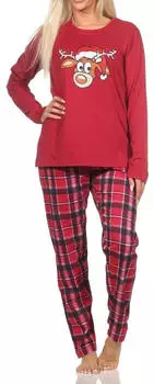 Normann Damen Langarm Schlafanzug Pyjama in Ethno Optik (224 201 10 612) rot