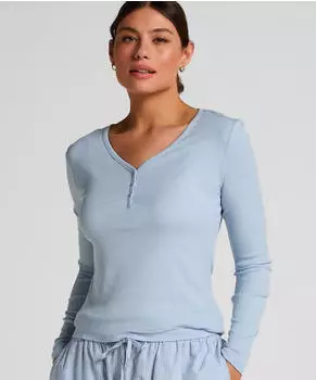 Hunkem&ouml;ller Henley Pyjamaoberteil Slim Fit Lange &Auml;rmel (30092428) blau