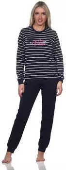 Normann Damen Langer Pyjama Gestreiftes Muster (124 201 10 213) marine