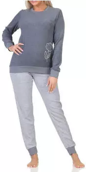 Normann Terry Pyjama langarm mit Bündchen und Herzmotiv (22320113803) grau