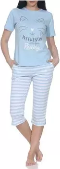 Normann Damen Kurzarm Shorty Pyjama mit Capri-Hose Herzprint (125 204 90 380) hellblau
