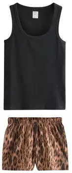 Next Fashion Pyjama Set mit Trägertop + Shorts braun/schwarz