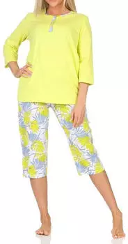Normann Kurzarm-Pyjama mit Caprihose in floralem Print (12320490225) grün