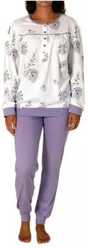 Normann Damen Langarm Schlafanzug mit Bündchen in Coralfleece (124 201 90 314) lila