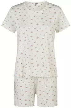 By Louise Shorty Damen Kurzer Pyjama Set aus Baumwolle cremeweiß