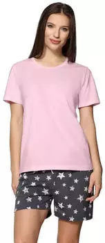 Merry Style MS10-177 Damen Kurzer Zweiteiliger Pyjama Set aus Baumwolle graphite sterne/rosa