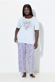 Ulla Popken Pyjama Leo Pattern V-Ausschnitt Halbarm (835013) blau/hellblau