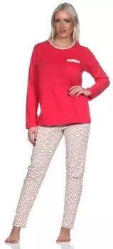 Normann Damen Langarm Schlafanzug Set mit Tupfen Punkte Print (124 201 10 805) rosa