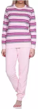 Normann Frottee Schlafanzug mit Bündchen Streifenmuster langarm rosa