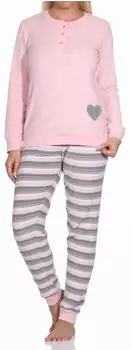 Normann Damen Frottee Schlafanzug lang mit Bündchen (22220113841) rosa