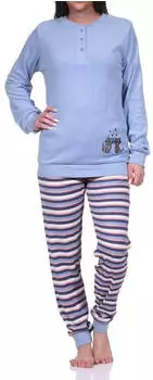 Normann Damen Frottee Schlafanzug lang mit Bündchen (222 201 13 532) hellblau