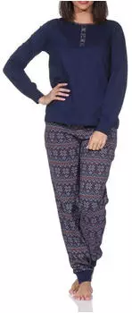 Normann Langarm Pyjama mit Bündchen im Ethnolook (22520190570) marine