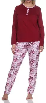 Normann Pyjama Schlafanzug lang mit floralem Print (12320190225) rot