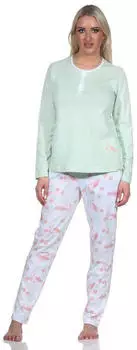 Normann Pyjama Schlafanzug lang mit floralem Print grün