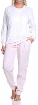 Normann Damen Langarm Schlafanzug mit Bündchen und Knopfleiste Paisley Design (22220190351) rosa