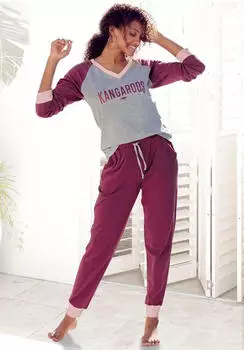 KangaROOS Pyjama Set 2-teilig mit kontrastfarbenen Raglan&auml;rmeln (92275455) graumeliert/aubergine/altrosa