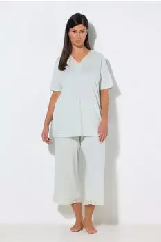 Ulla Popken Pyjama Lochstickerei Halbarm Modalmix (806944) mint