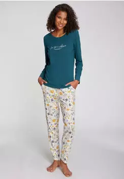 Vivance Dreams Pyjama mit Frontschriftzug (22275122) dunkelgrün-gelb-gemustert