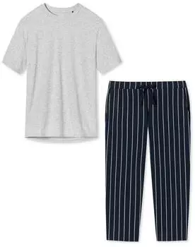 Schiesser Organic Cotton Pyjama Lounge Set 2-teilig gestreift (MM4-179270) blau gestreift/grau