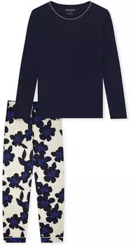 Schiesser Schlafanzug lang Blumen navy Comfort Nightwear (181237-815)
