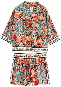 Next Fashion Shorty Pyjama Set mit geknöpftem Oberteil und Shorts (Y0900016) hellbeige/saphir/orangerot/schwarz