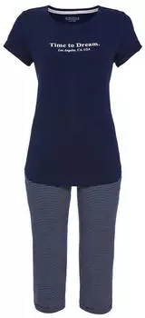 Ringella Kurzarm-Pyjama mit Letterprint und Caprihose (6211203) blue navy