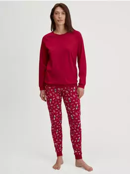 Calida Family & Friends Pyjama Langarm Rundhalsausschnitt Weihnachts-Motive (41295) deep red