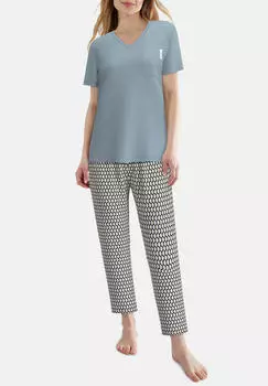 Tom Tailor Kurzarm-Pyjama mit V-Ausschnitt und Brusttasche (86399832) blau